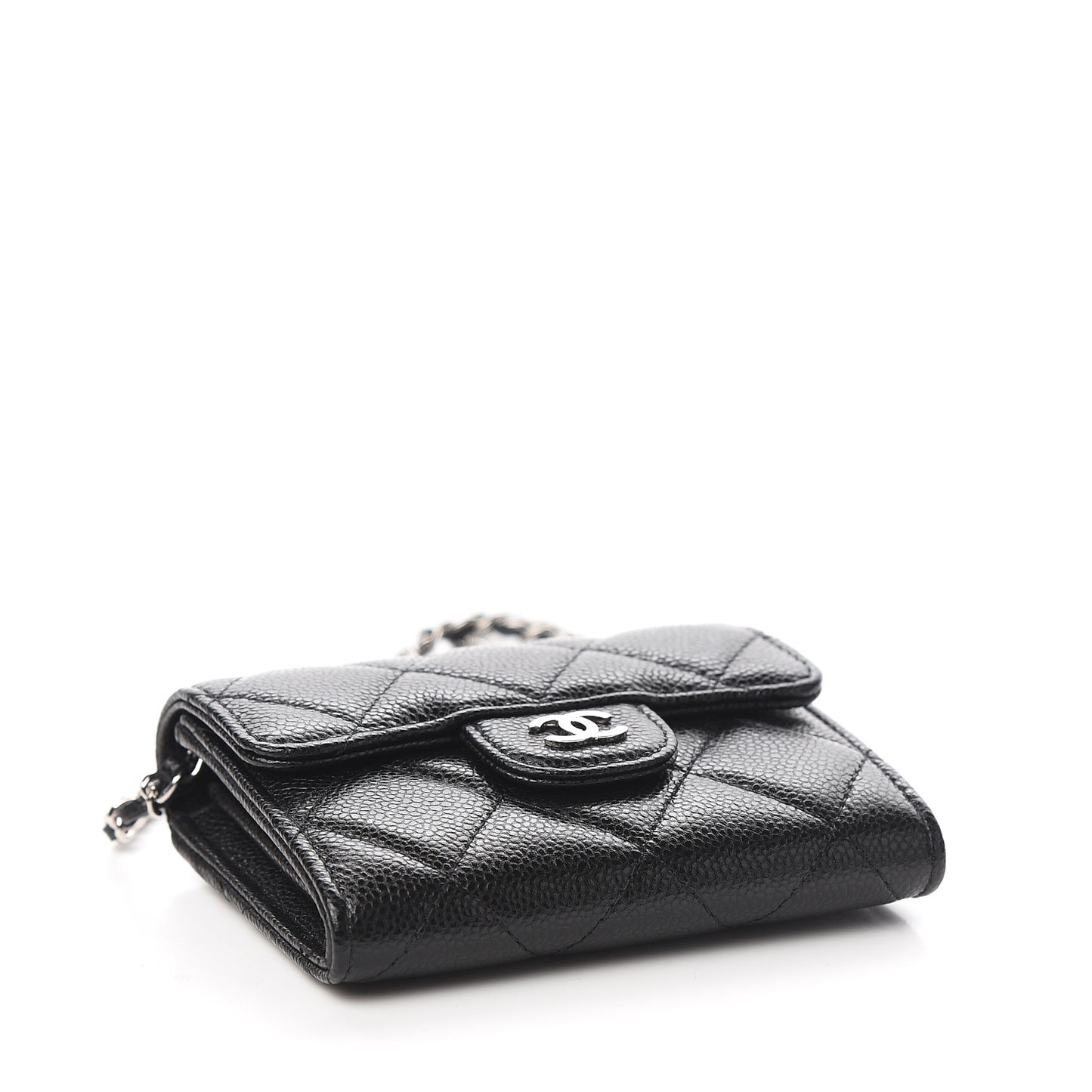 Caviar Quilted Flap Card Holder On Chain Black