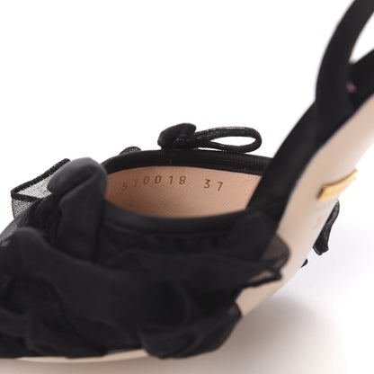 Gucci Tulle Ruffle Mid Heel Slingback Sandals 37 Black 7 of 9