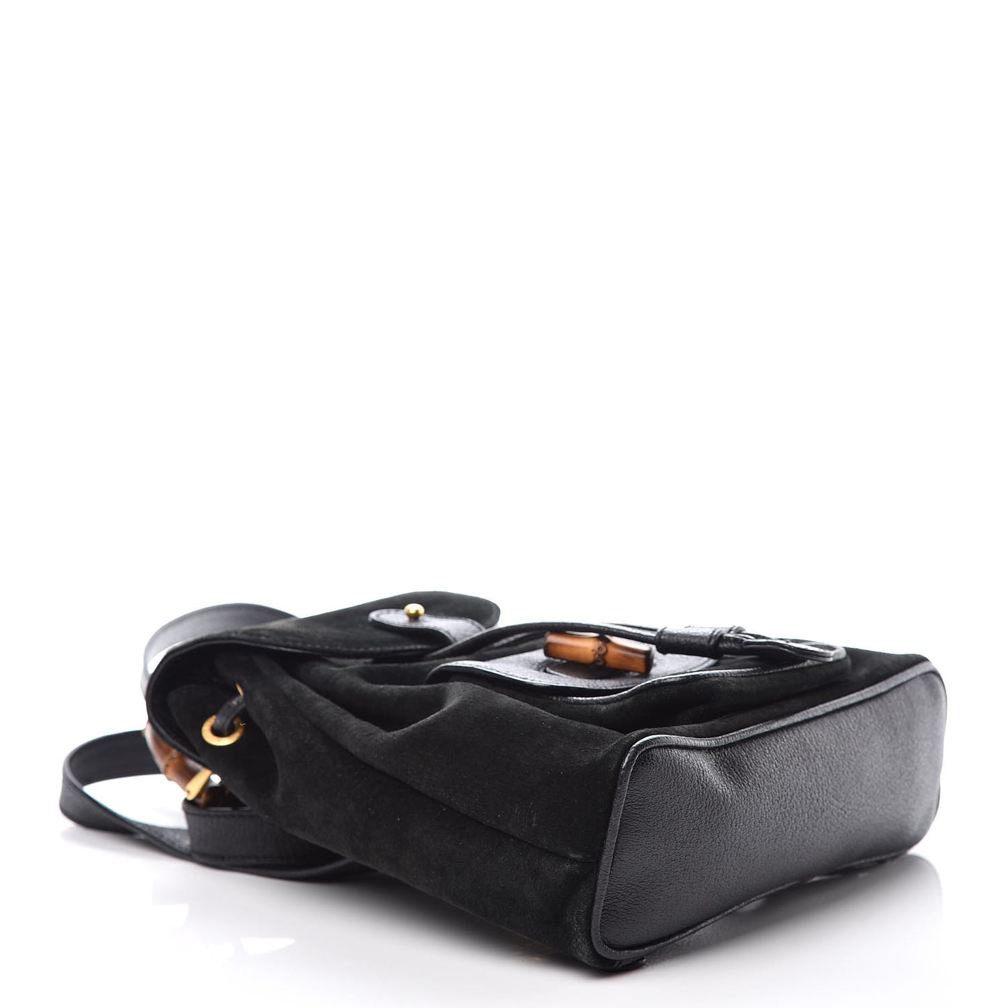 Calfskin Suede Bamboo Backpack Black