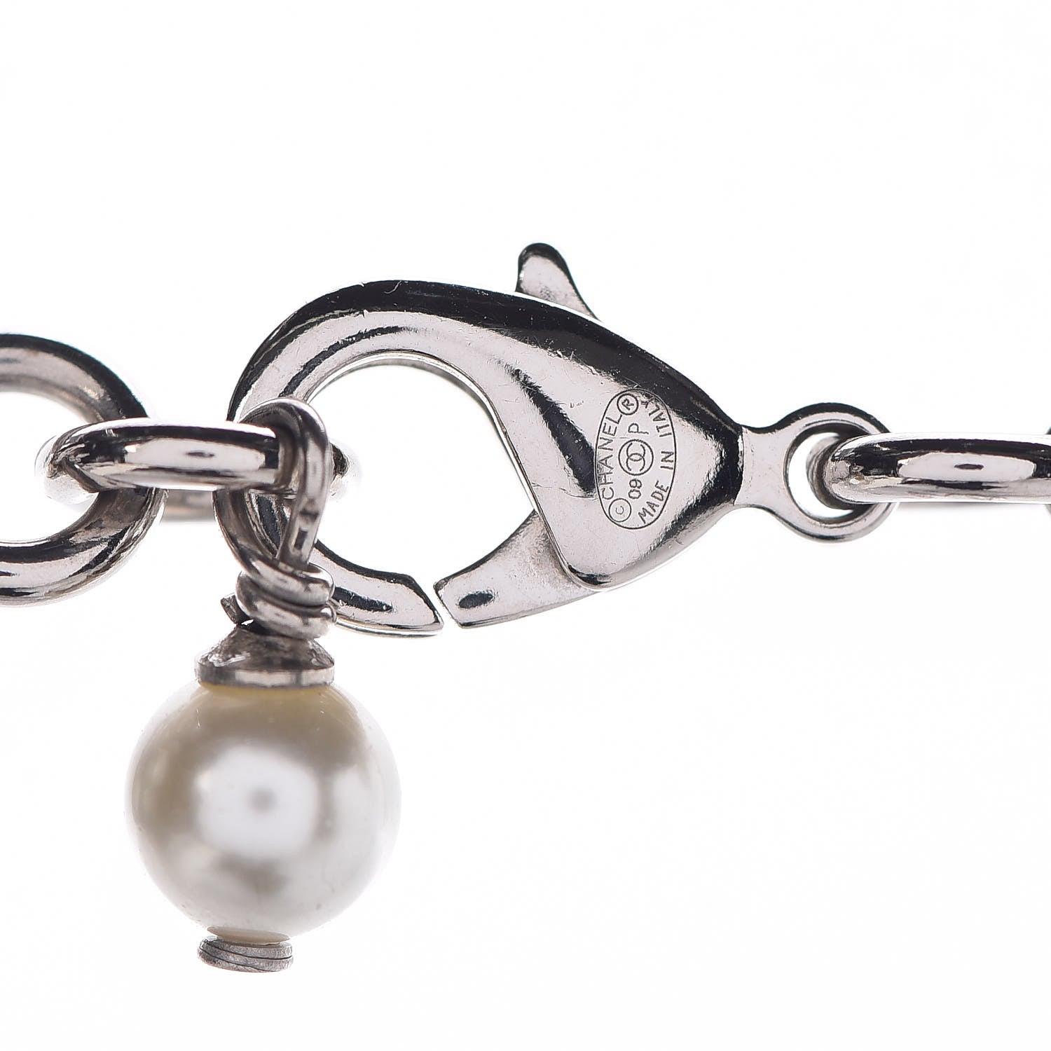 Chanel Crystal Pearl CC Long Necklace Silver 4 of 6