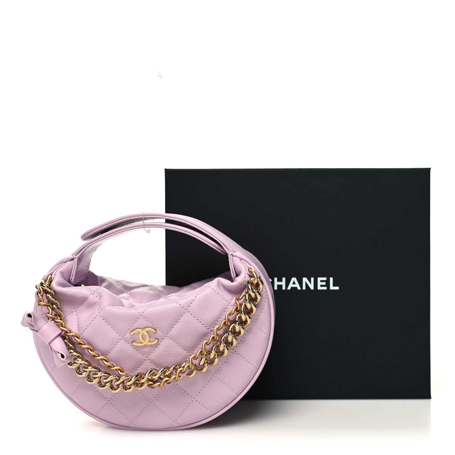 Chanel Shiny Caviar Quilted Bow Pouch Hobo Light Purple 12 of 12
