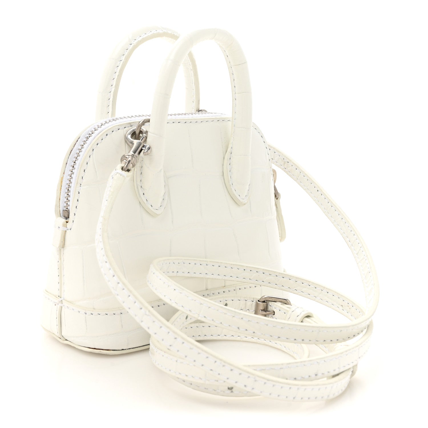 Balenciaga Calfskin Logo Crocodile Embossed Mini Ville Top Handle Bag White Black 3 of 12