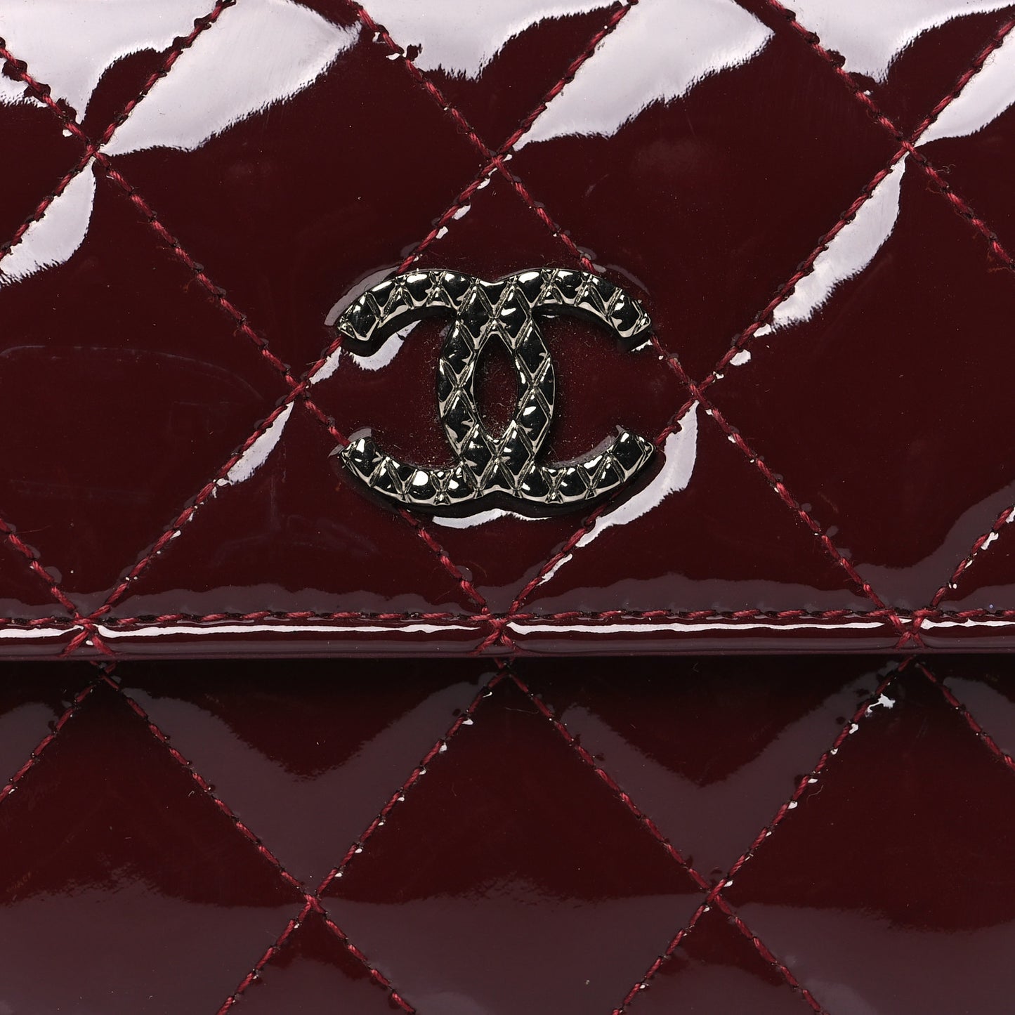 Patent Quilted Large Brilliant Flap Wallet Dark Burgundy