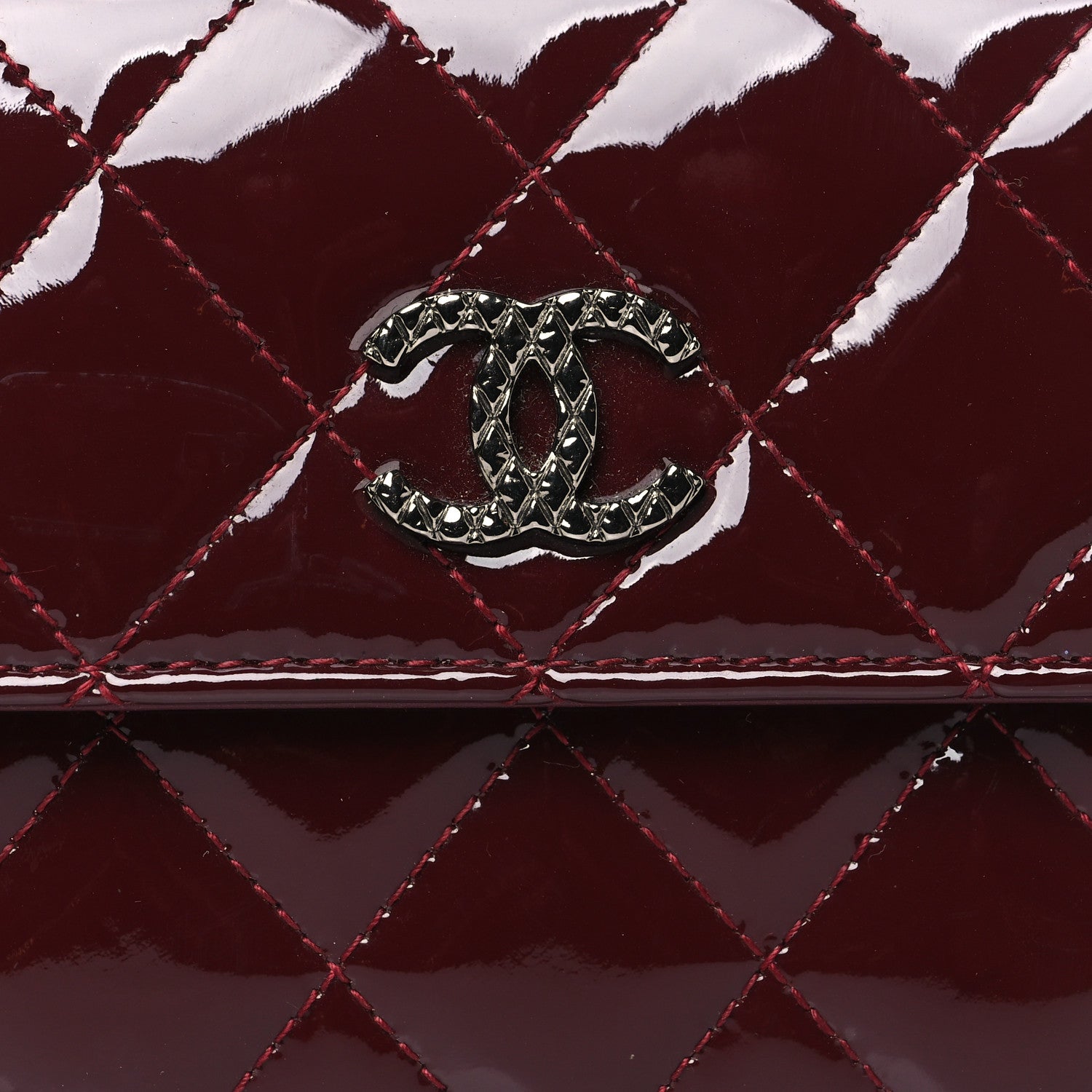 Chanel Patent Quilted Large Brilliant Flap Wallet Dark Burgundy 9 of 12