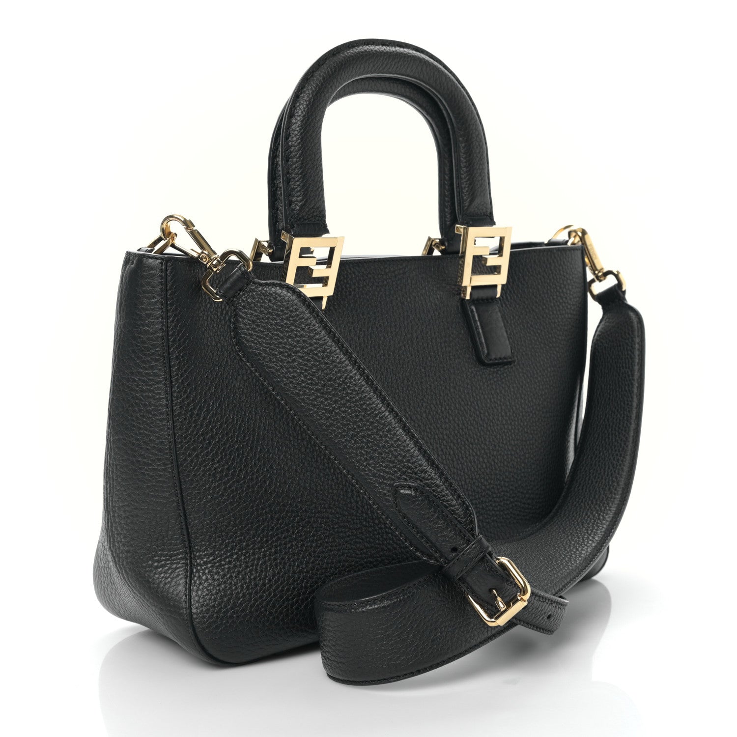 Fendi Cuoio Romano Selleria Small FF Tote Black 3 of 8