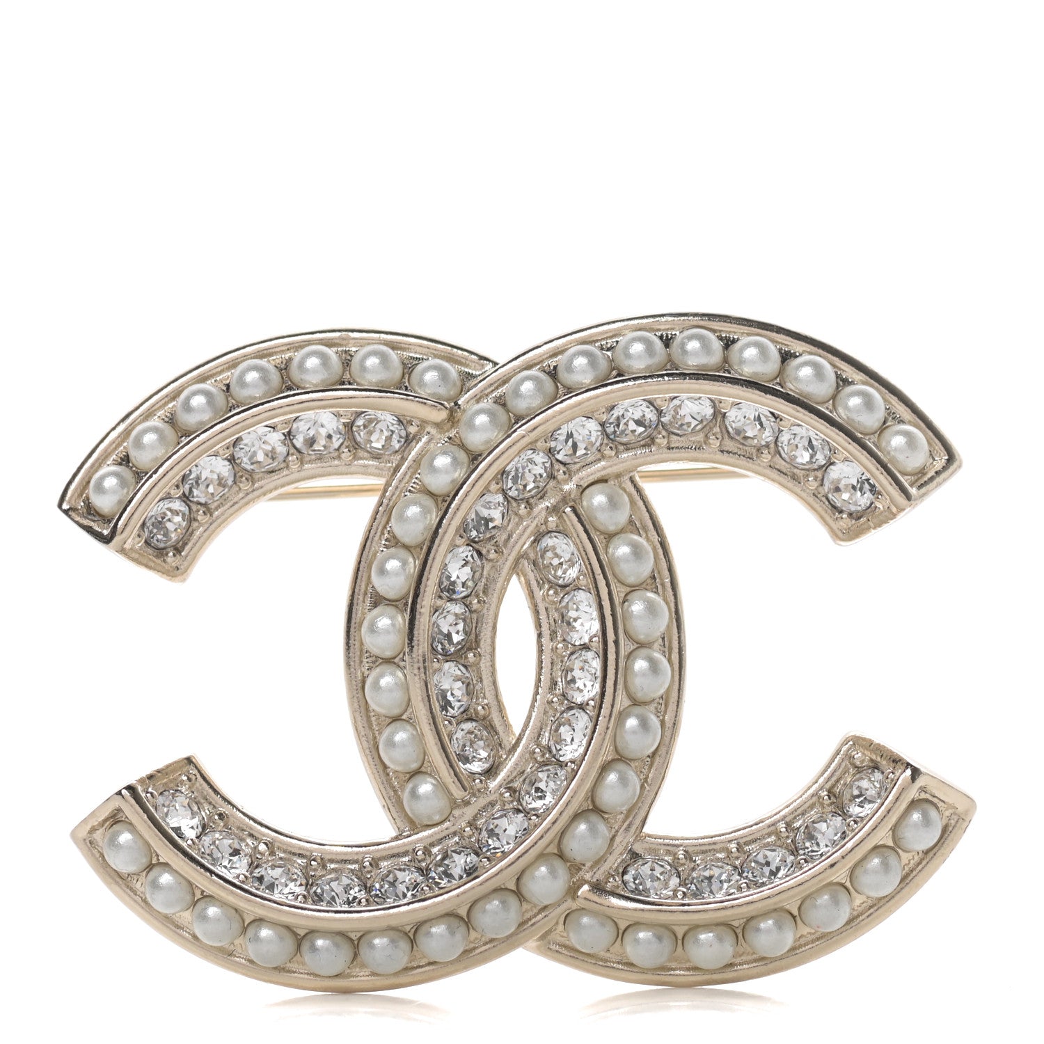 Chanel Crystal Pearl Chain Mania CC Brooch Gold 1 of 5