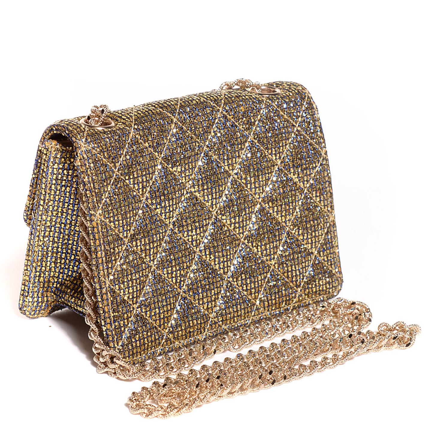 Crystal Quilted Mademoiselle Evening Flap Gold