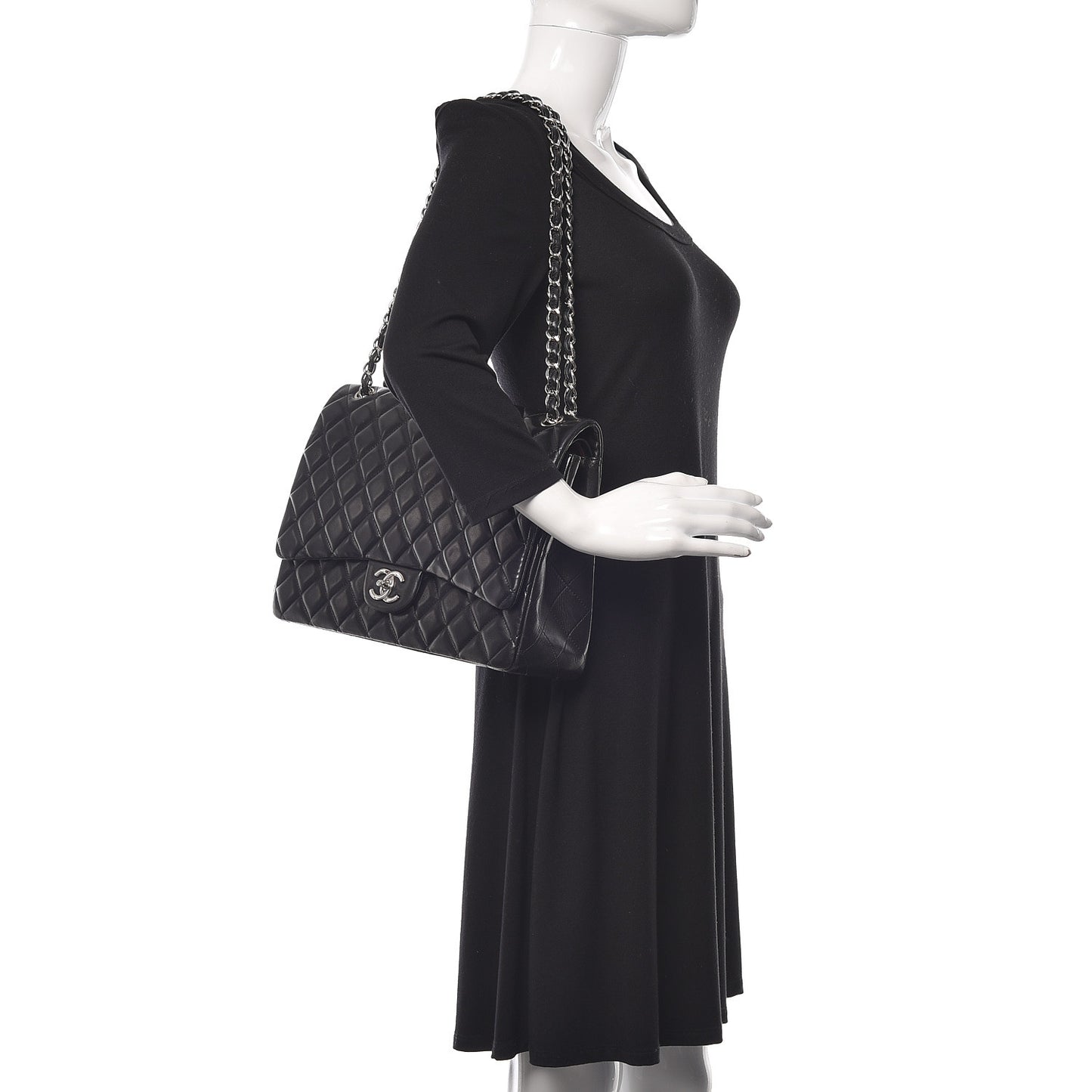 Lambskin Quilted Maxi Double Flap Black