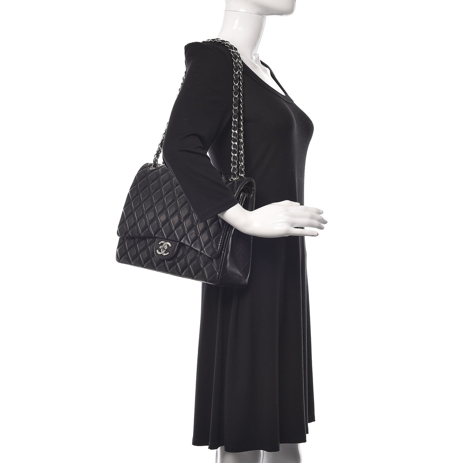 Chanel Lambskin Quilted Maxi Double Flap Black 2 of 14