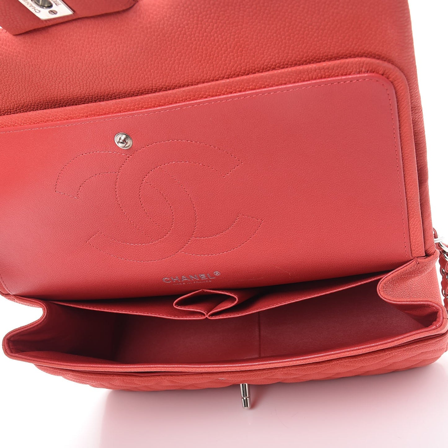 Iridescent Caviar Quilted Jumbo Double Flap Coral