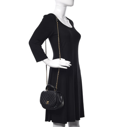Chanel Lambskin Reverse Chevron Quilted Mini Round Top Handle Flap Black 2 of 12