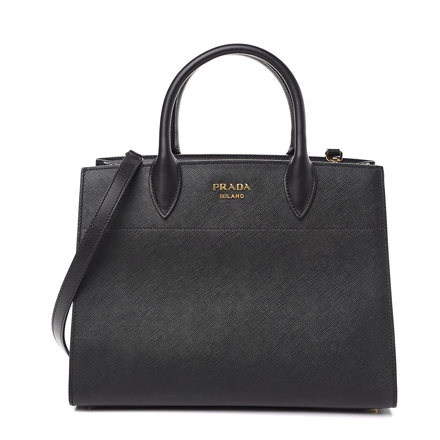 Saffiano City Calfskin Medium Bibliothèque Top Handle Black
