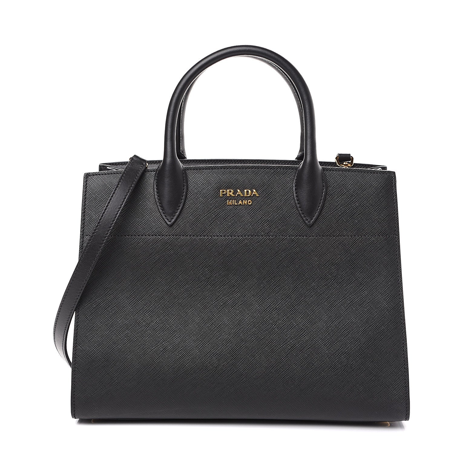 Prada Saffiano City Calfskin Medium Bibliothèque Top Handle Black 1 of 8