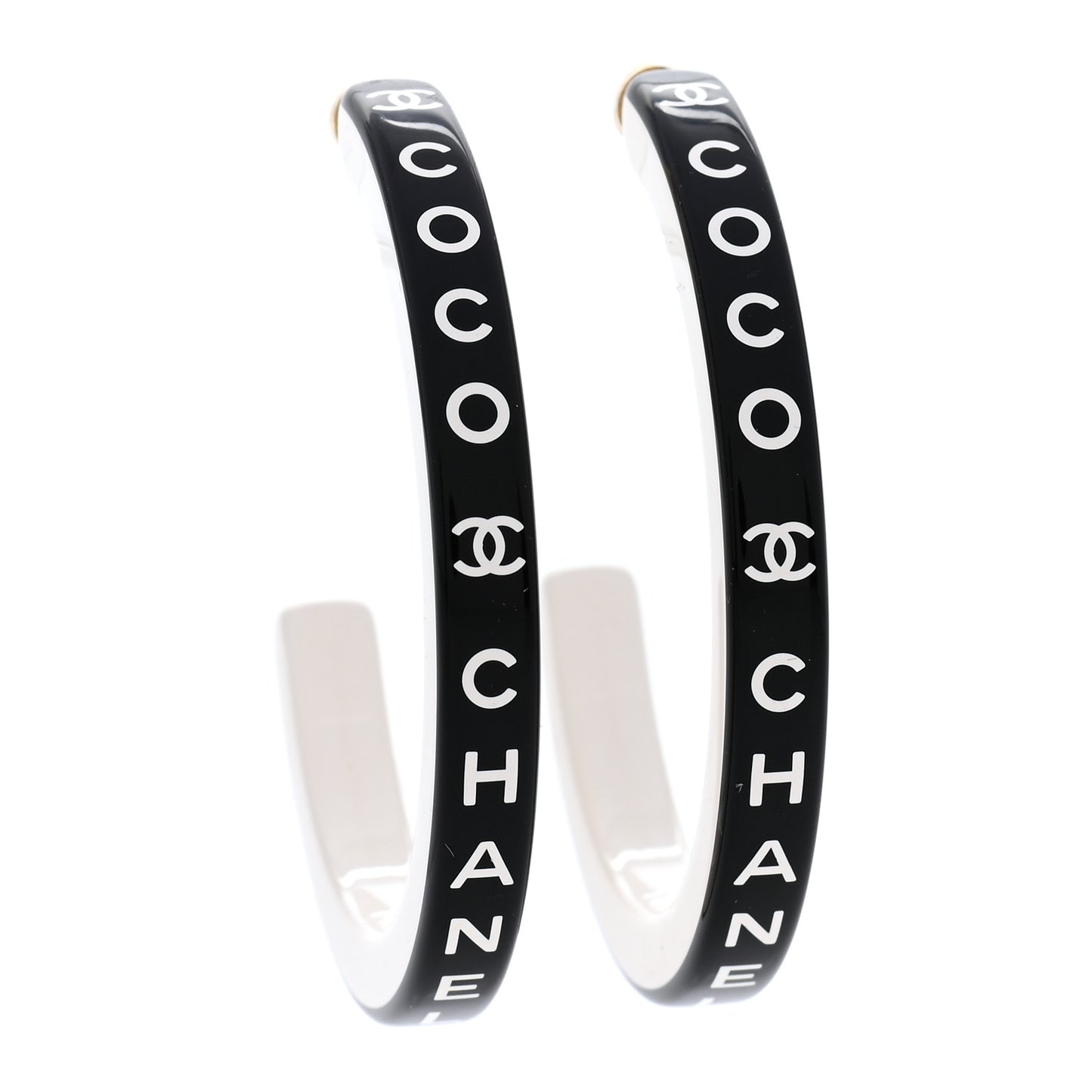 Resin Logo Hoop Earrings Black White