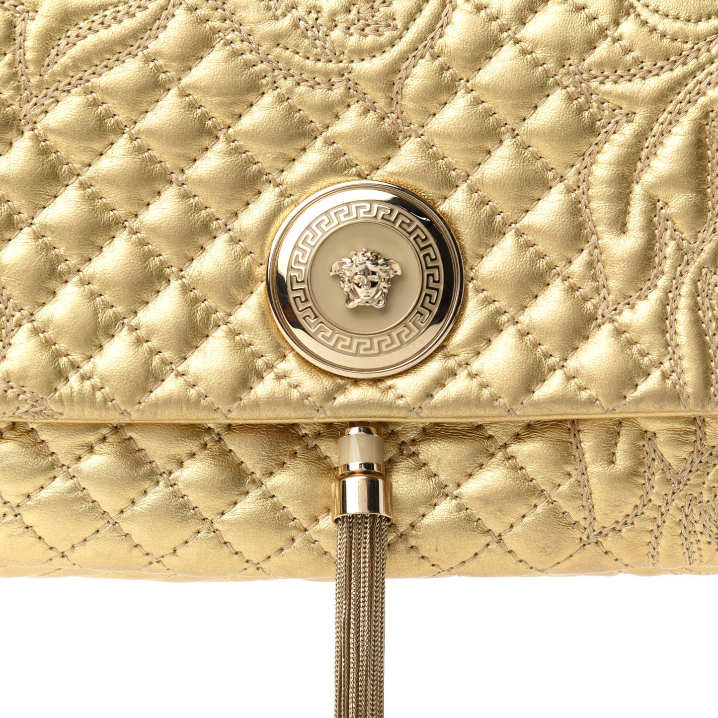 Metallic Nappa Barocco Quilted Calliope Vanitas Shoulder Bag Gold