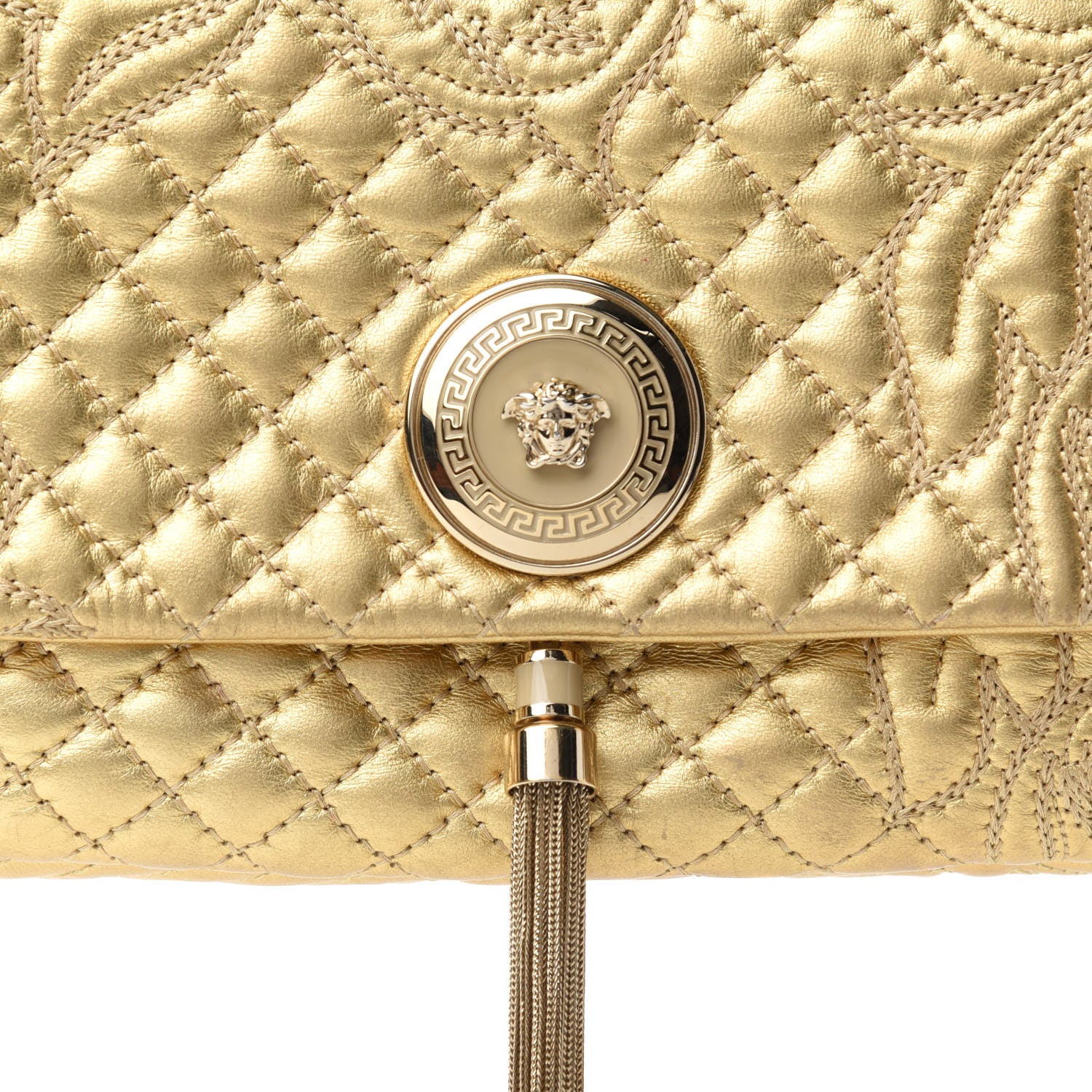 Versace Metallic Nappa Barocco Quilted Calliope Vanitas Shoulder Bag Gold 9 of 9