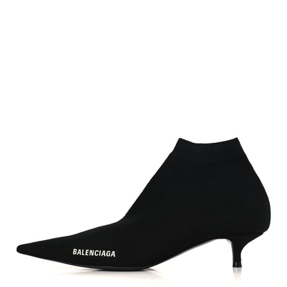 Balenciaga Recycled Knit Logo Pointed Toe Knife 40mm Booties 37 Black White 1 of 8
