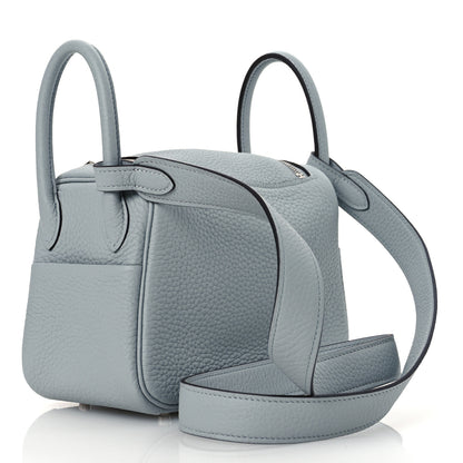 Hermes Taurillon Clemence Mini Lindy 20 Bleu Glacier 3 of 11