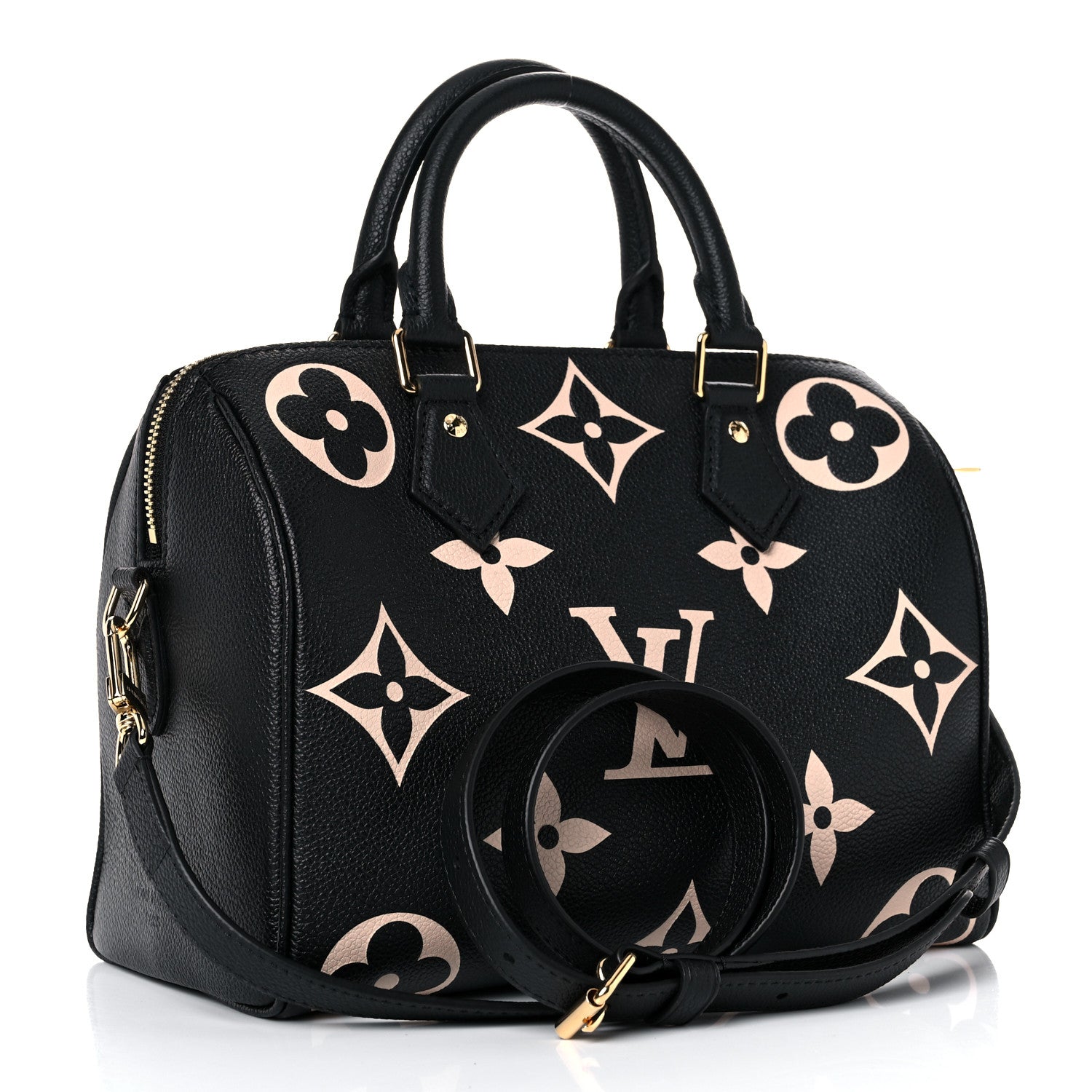 Louis Vuitton Empreinte Monogram Giant Speedy Bandouliere 25 Black Beige 3 of 8