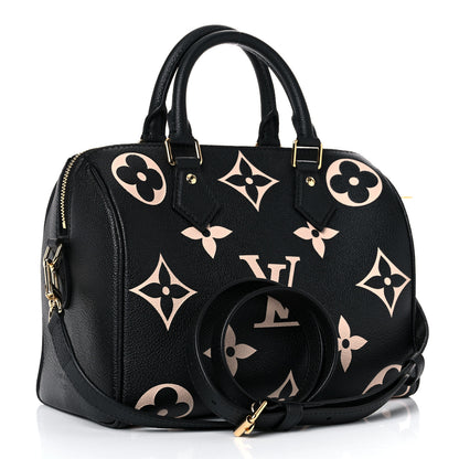 Louis Vuitton Empreinte Monogram Giant Speedy Bandouliere 25 Black Beige 3 of 8