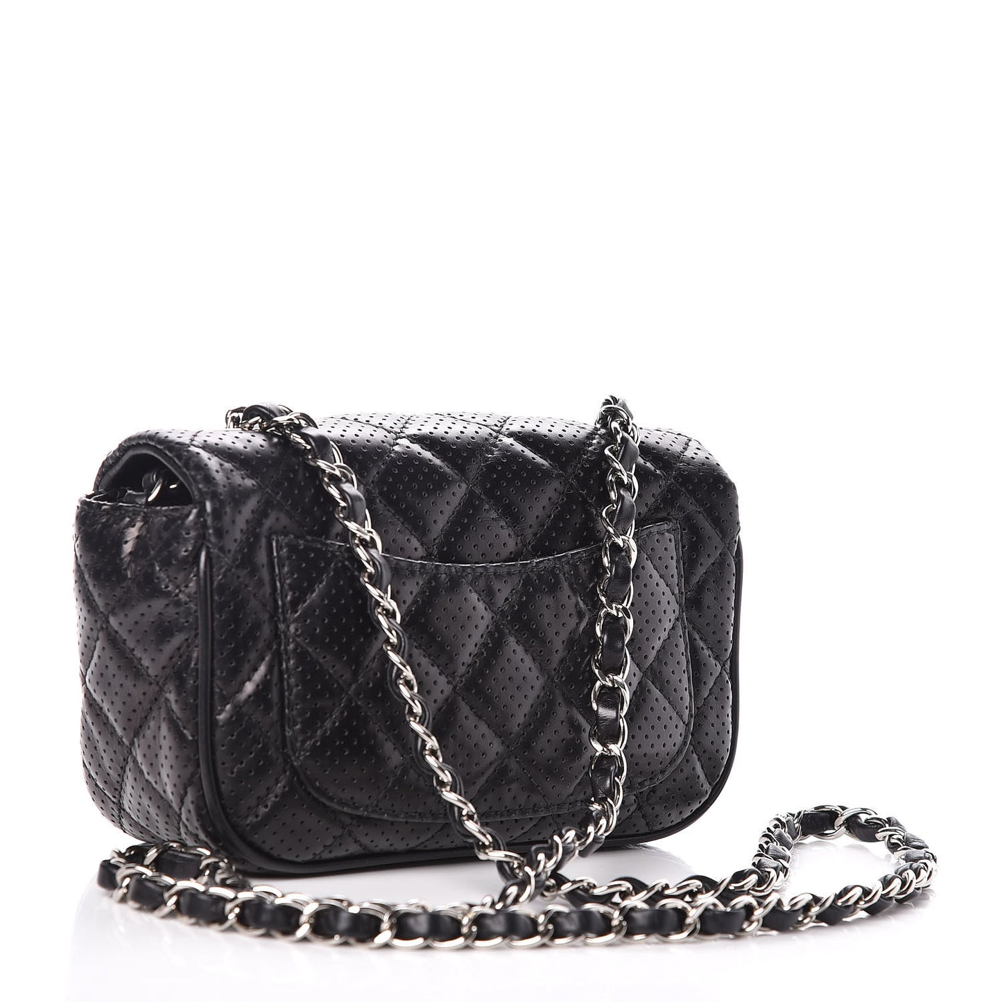 Lambskin Perforated Mini Rectangular Flap Black