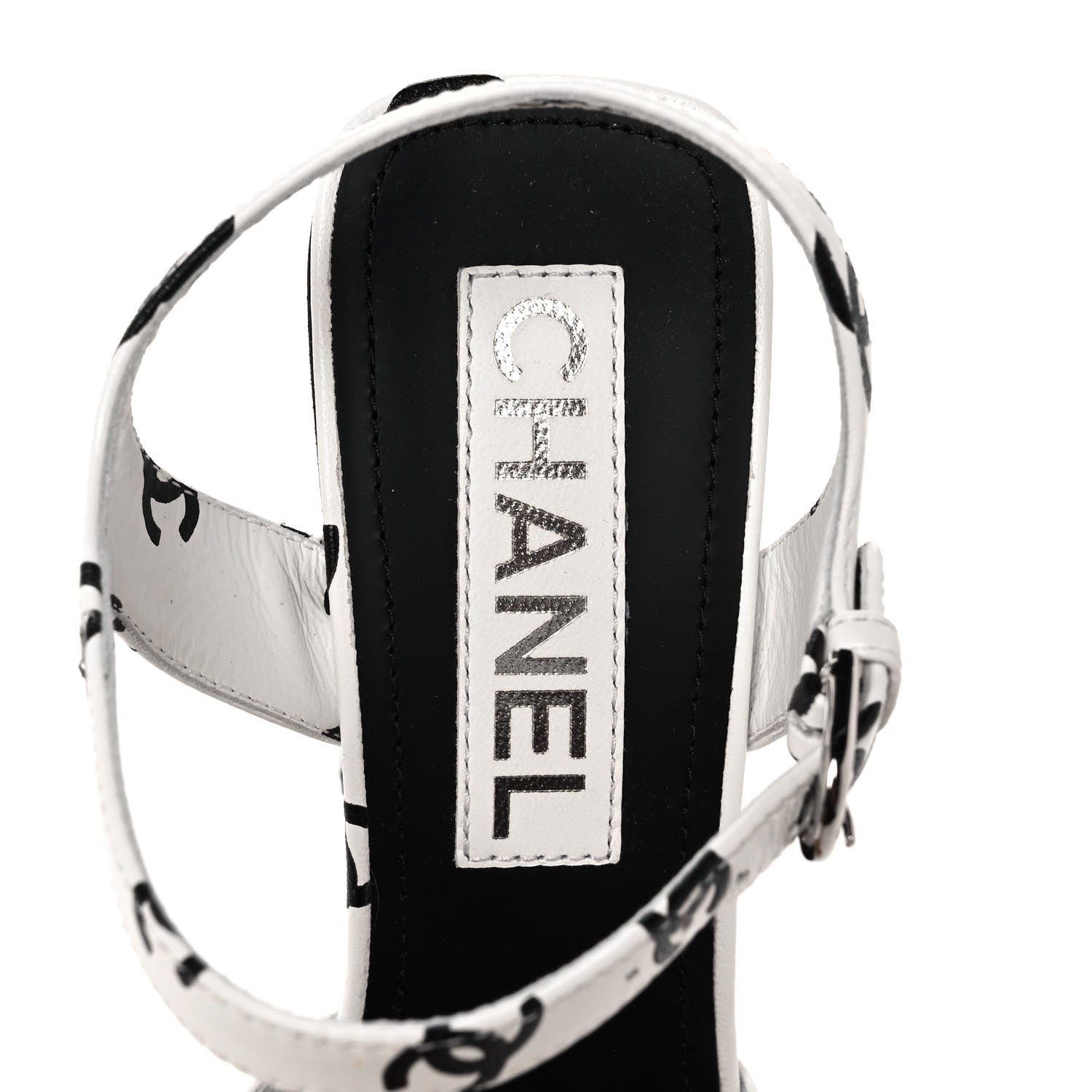 Chanel Lambskin Printed Coco Beach Sandals 37 White Black 7 of 9