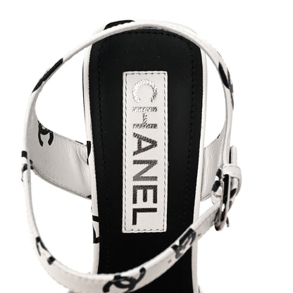 Chanel Lambskin Printed Coco Beach Sandals 37 White Black 7 of 9