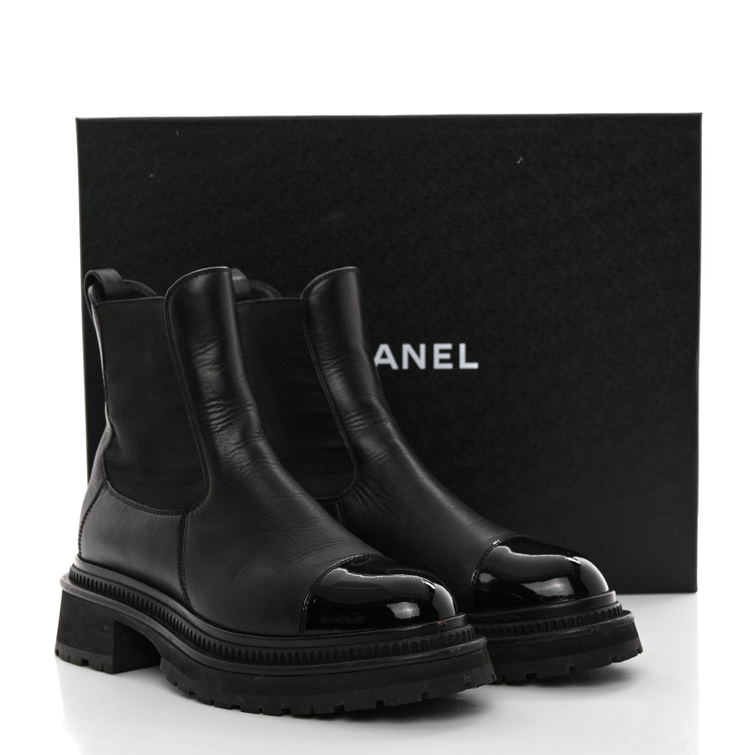 Chanel Crumpled Patent Cap Toe Ankle Boots 37.5 Black 9 of 9