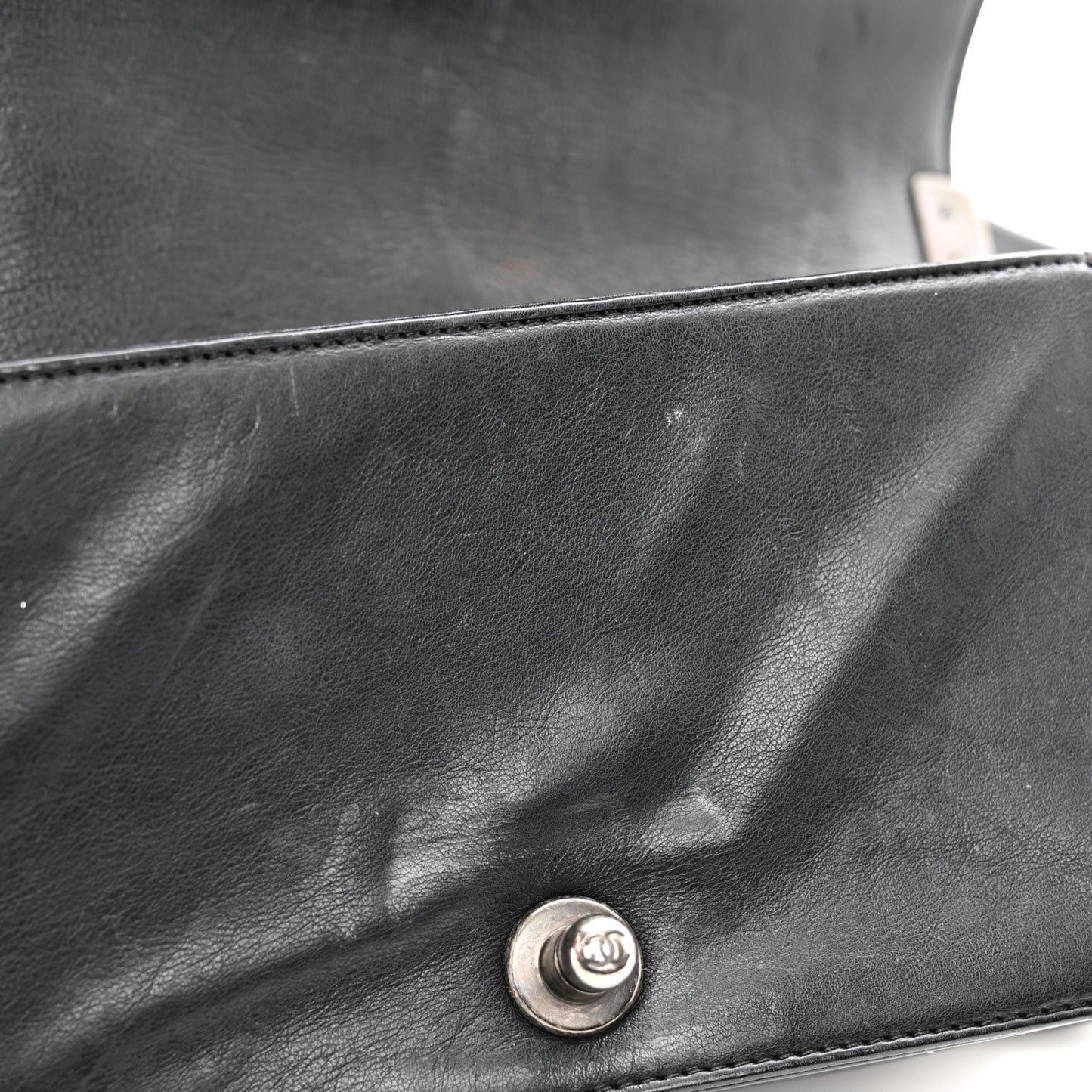 Calfskin Double Stitch Small Boy Flap Black