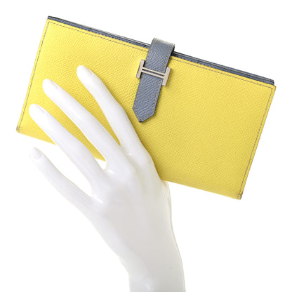 Hermes Epsom Bi-Color Bearn Gusset Wallet Lime Bleu Lin 2 of 8