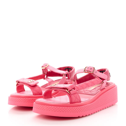 Chanel Lambskin Logo Platform Sandals 39 Red Purple Orange 3 of 9
