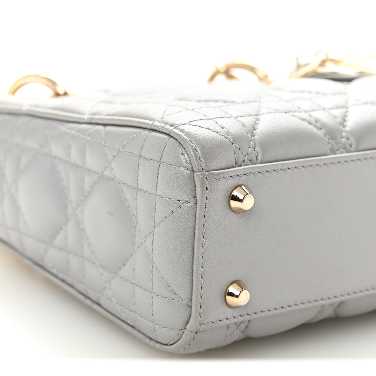 Christian Dior Lambskin Cannage Mini Lady Dior Gray Opaline 9 of 10