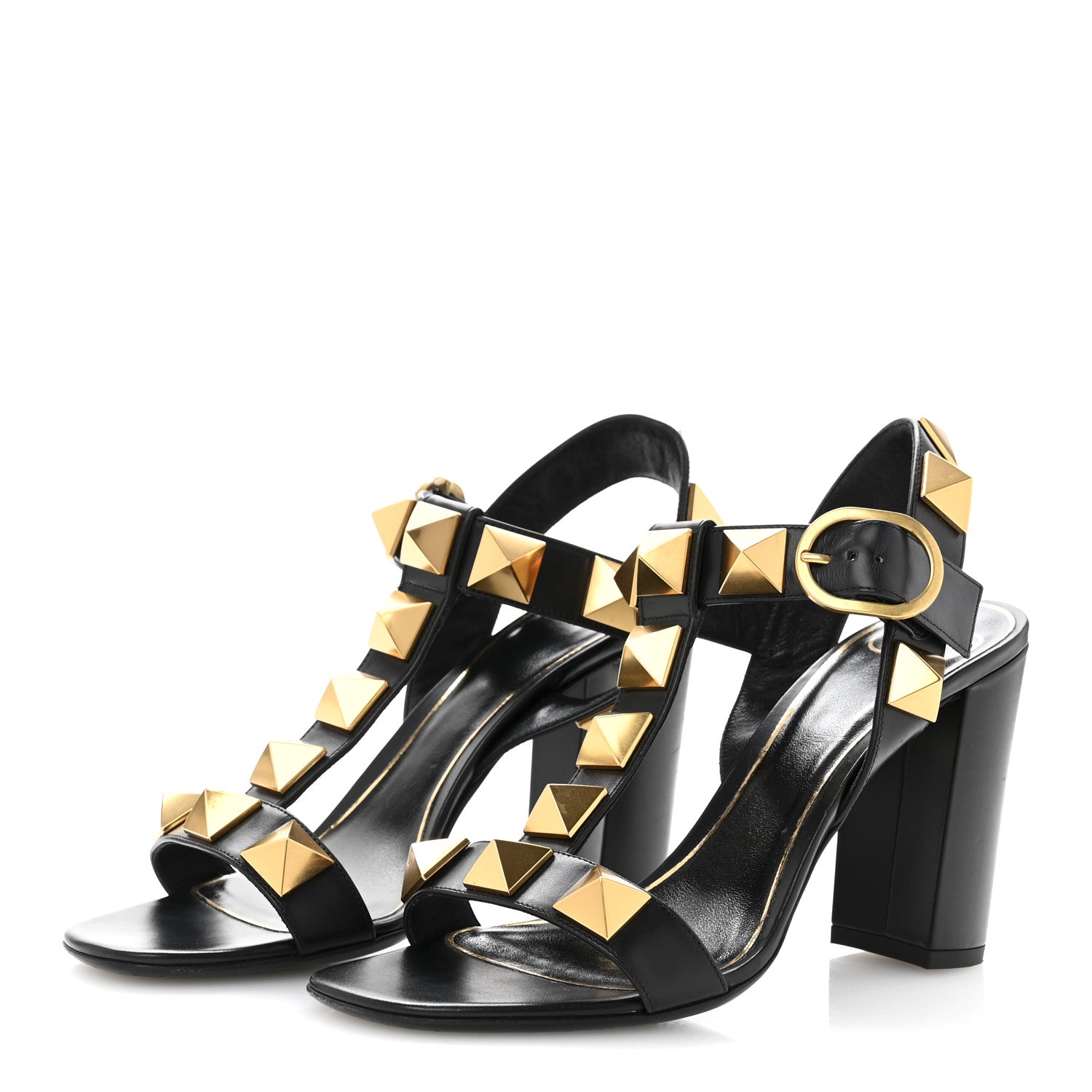 Valentino Garavani Calfskin Roman Stud 90mm Sandals 37.5 Black 4 of 13