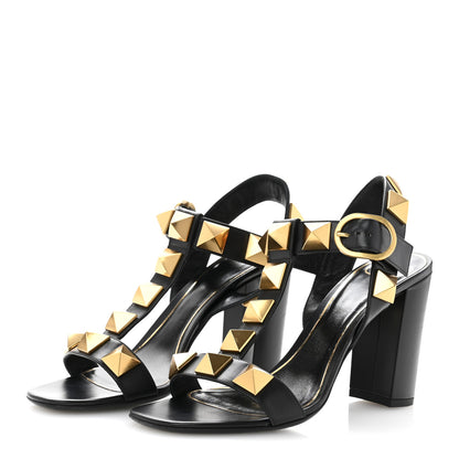 Valentino Garavani Calfskin Roman Stud 90mm Sandals 37.5 Black 4 of 13