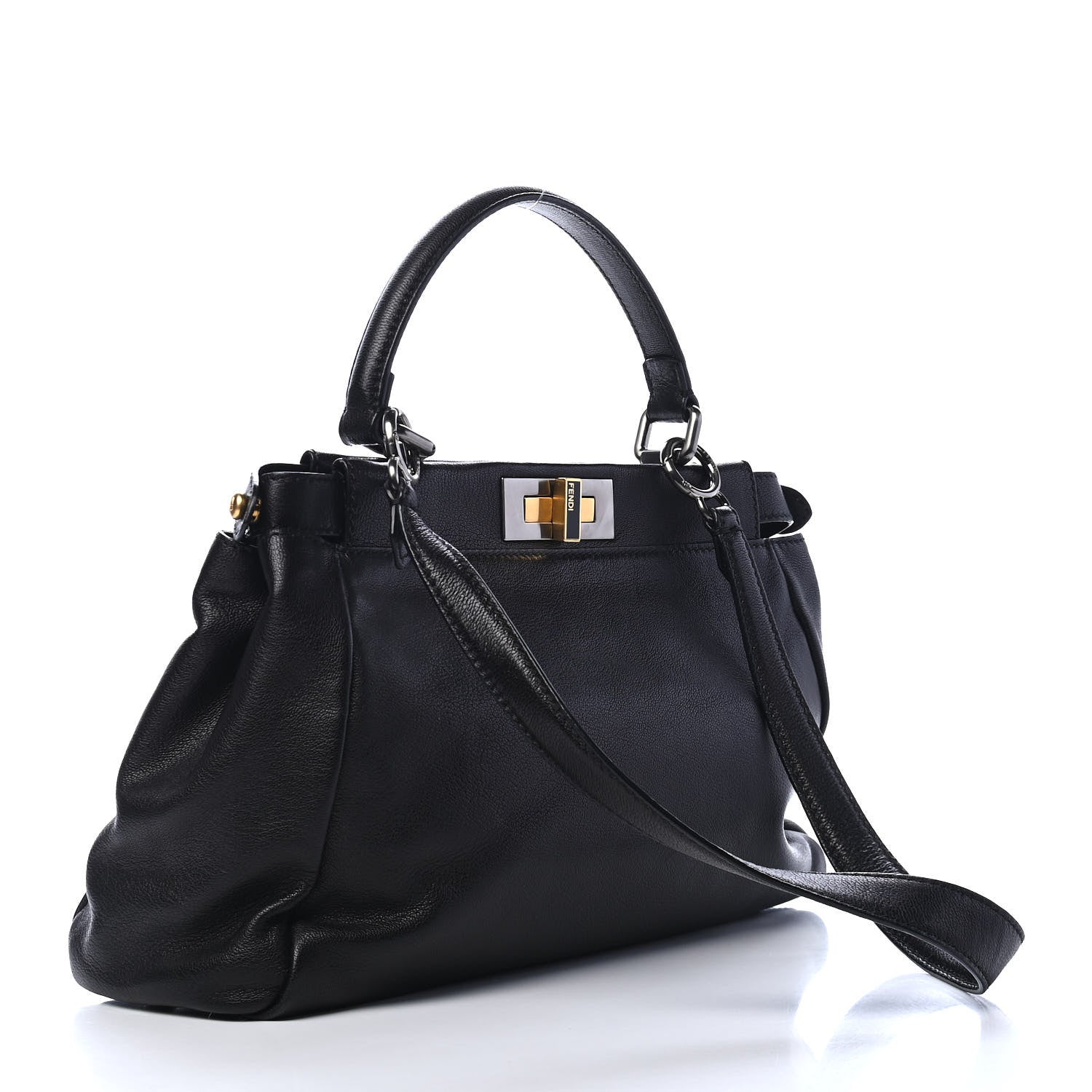 Fendi Goatskin Medium Peekaboo Iconic Satchel Black 3 of 9