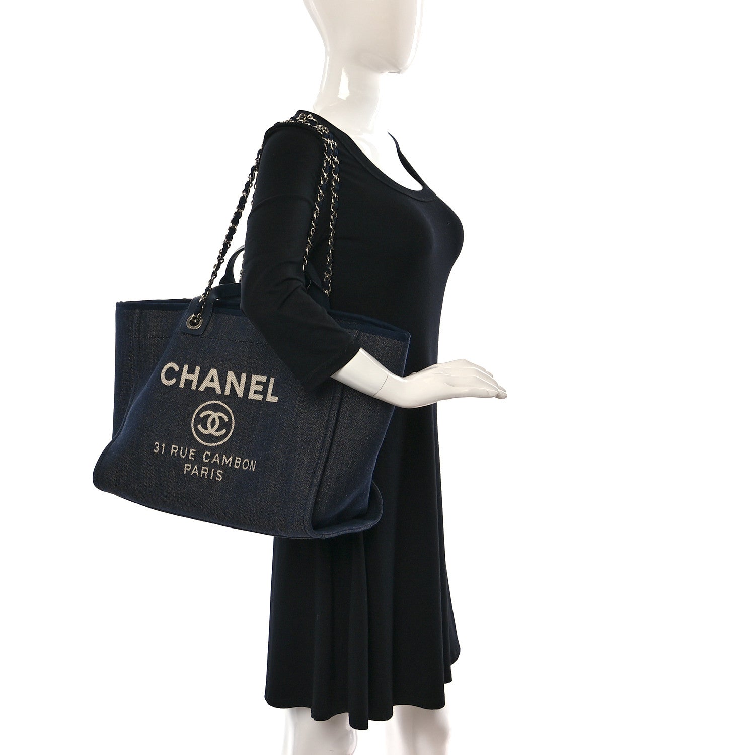 Chanel Denim Medium Deauville Tote Dark Blue 2 of 11