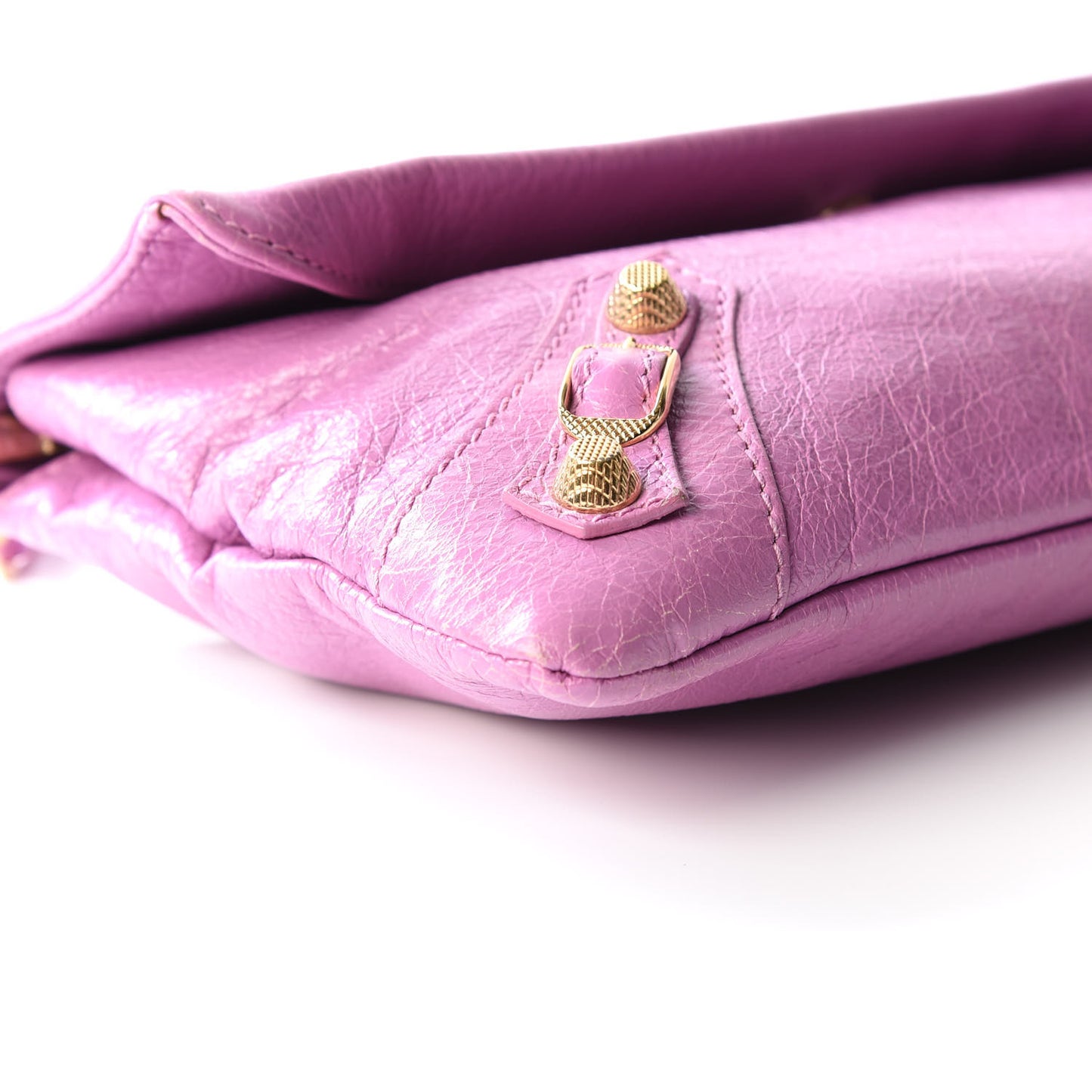 Agneau Giant 12 Gold Hardware Envelope Strap Clutch Rose Berlingot