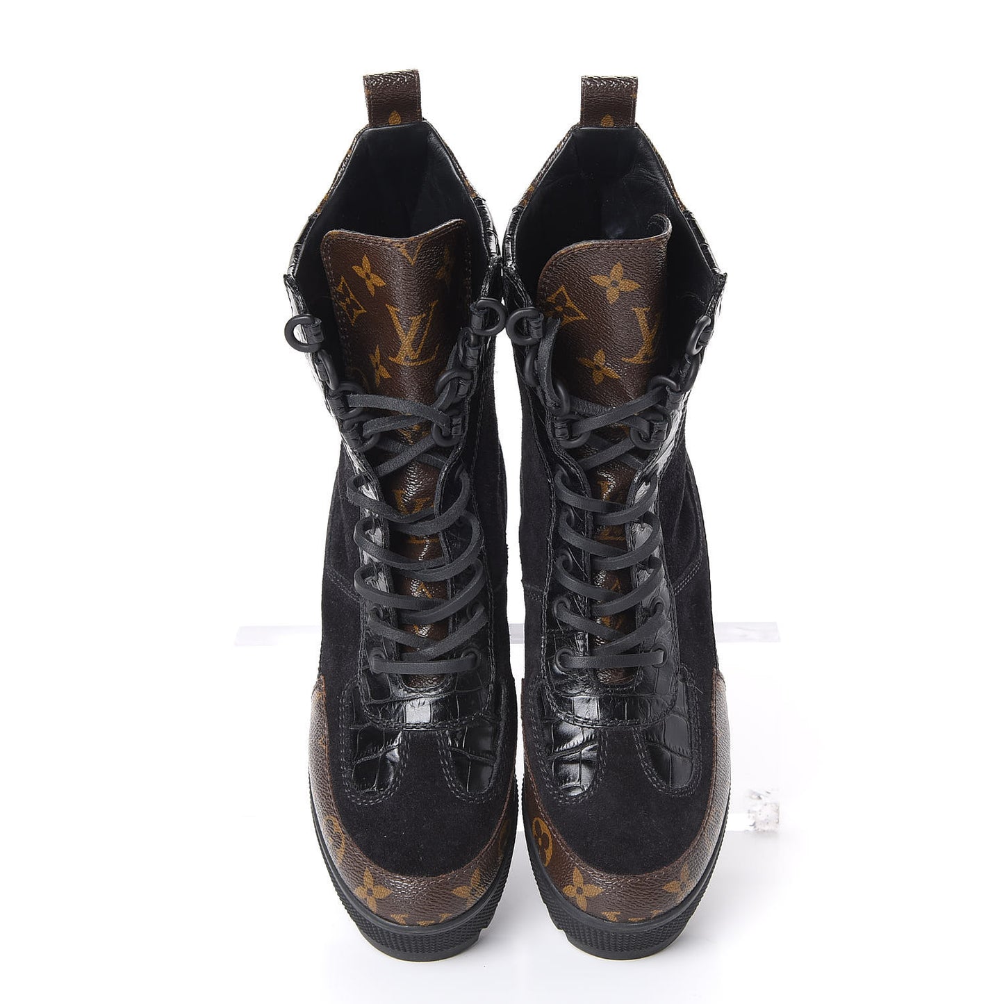 Suede Calfskin Monogram Laureate Platform Desert Boots 36 Black