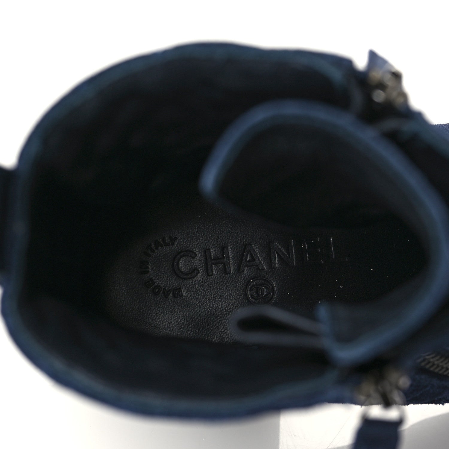 Chanel Suede Quilted CC Lace Up Combat Boots 39 Navy Black 7 of 8