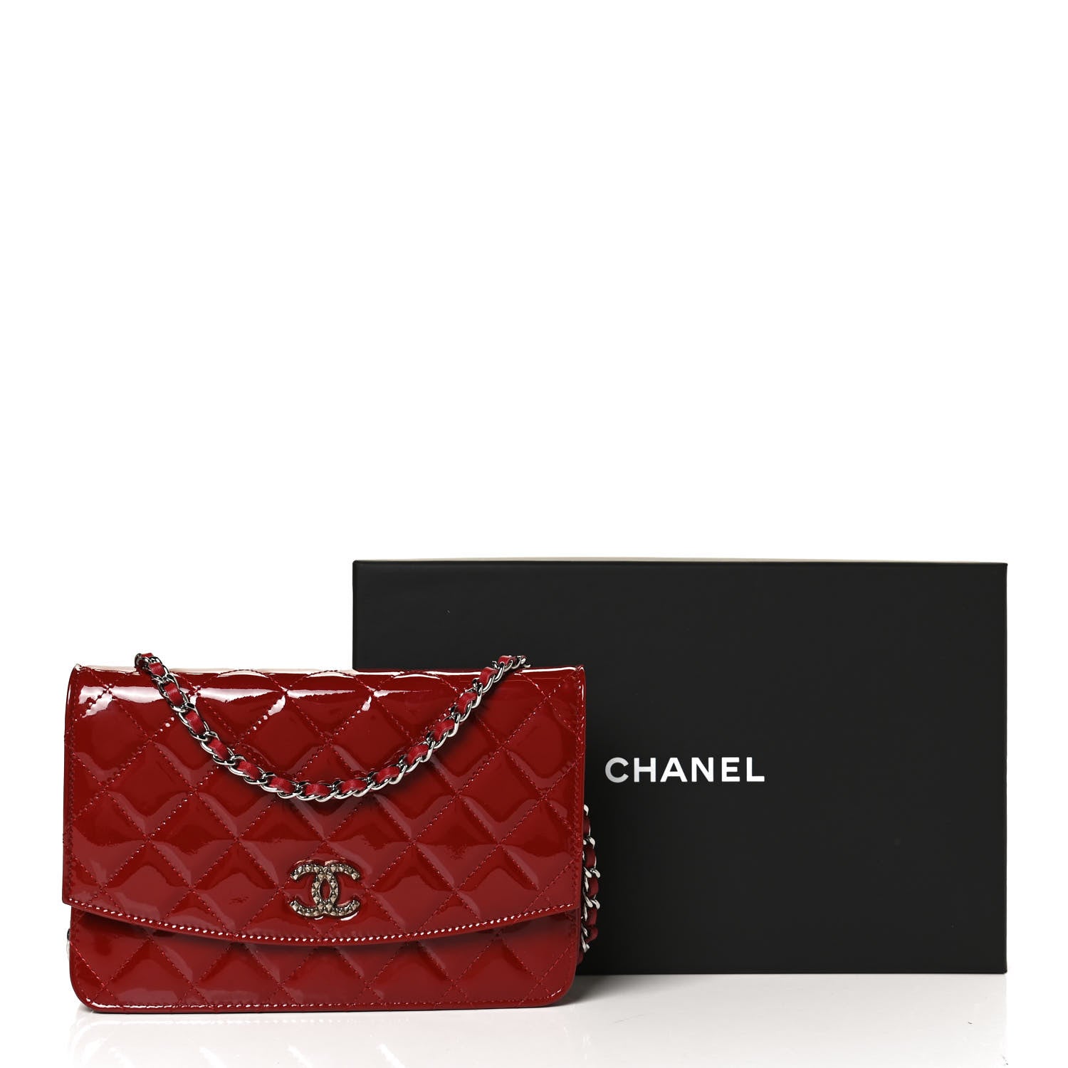 Chanel Patent Quilted Brilliant Wallet On Chain WOC Red 11 of 11
