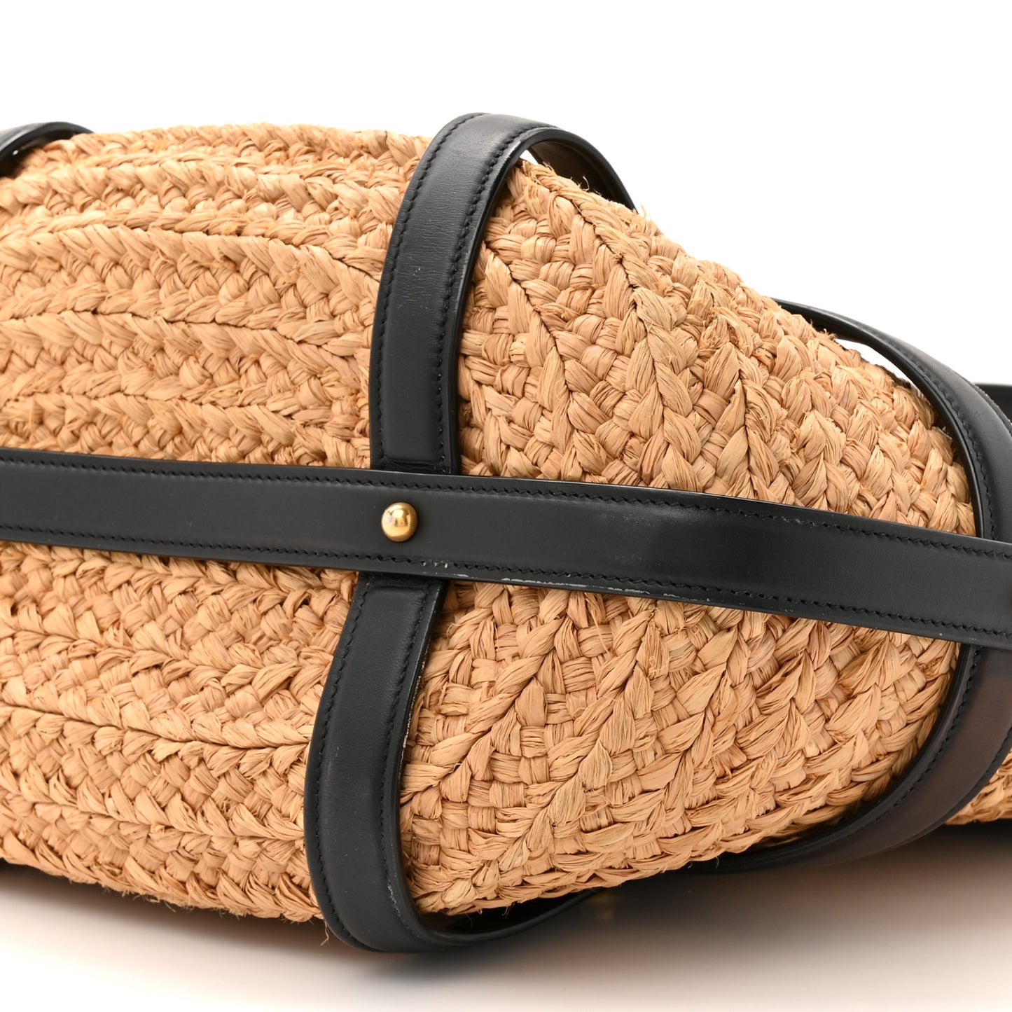 Raffia Calfskin Caged Tote Naturale Black