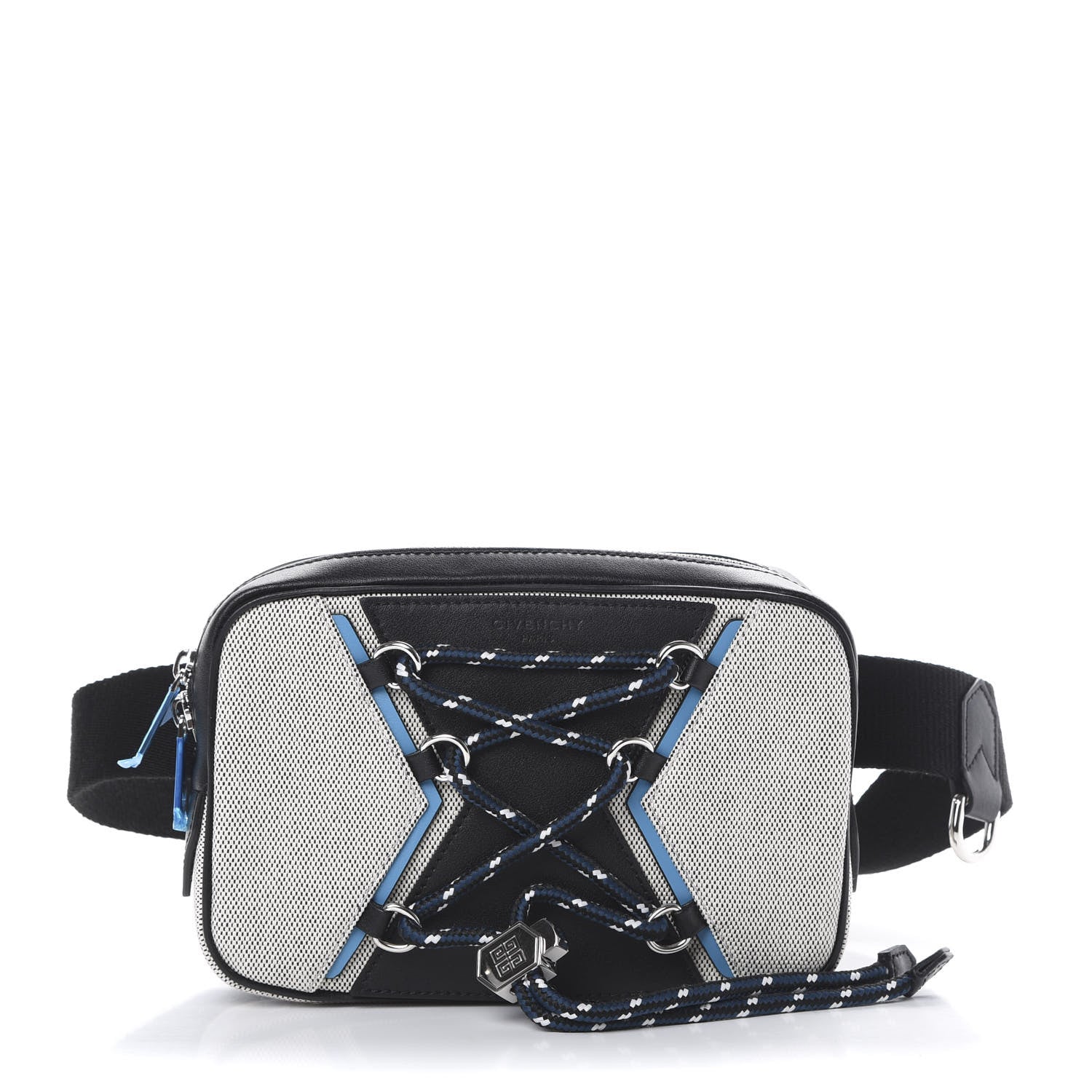 Givenchy Calfskin Canvas Logo Bond Bum Bag Black Turquoise 1 of 8