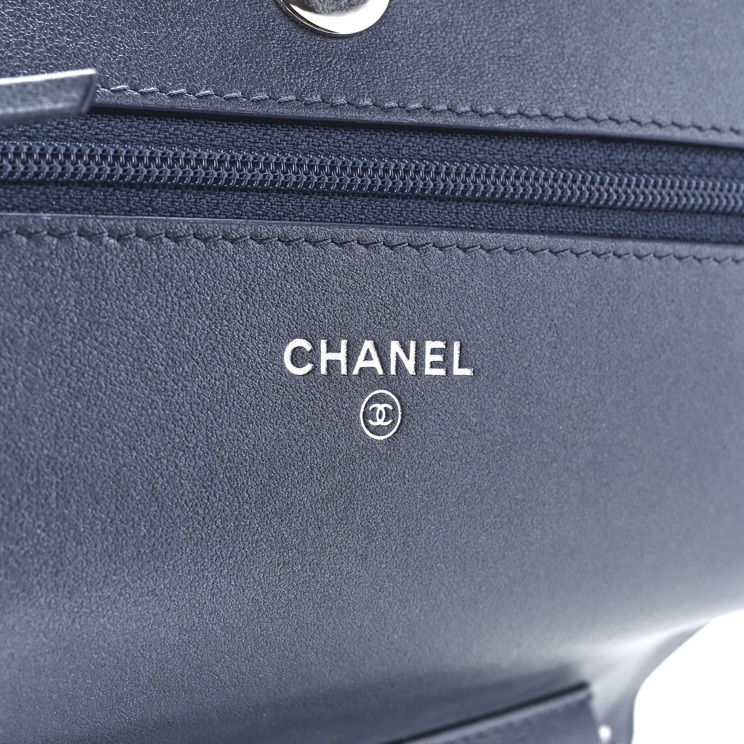 Chanel Goatskin Camellia Embossed Wallet On Chain WOC Blue 6 of 12