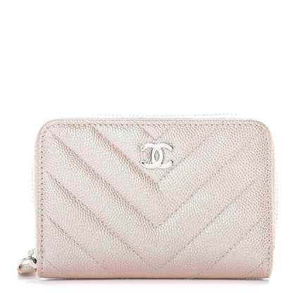 Chanel Metallic Caviar Chevron Quilted Zip Around Coin Purse Light Gold 1 of 10
