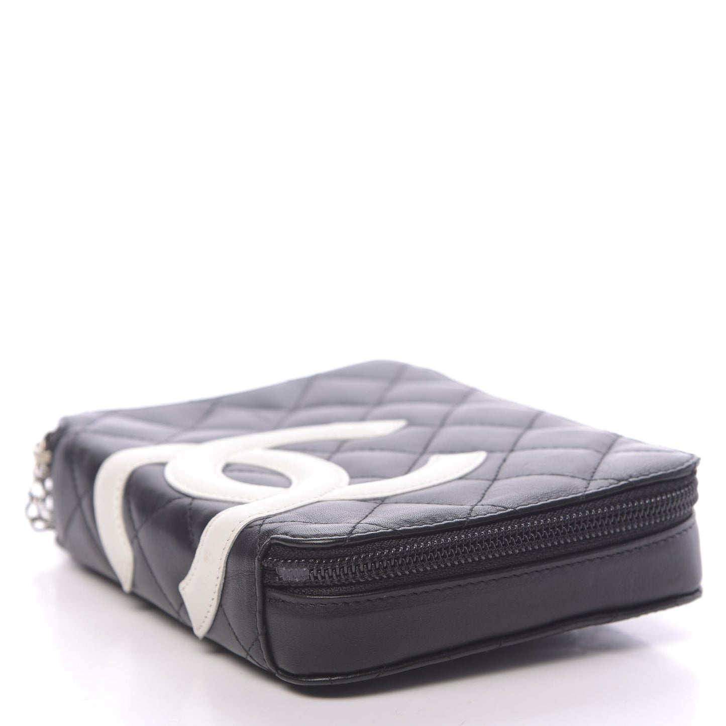 Calfskin Quilted Cambon Zip Around Cosmetic Pouch Black