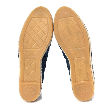 Chanel Denim Toile Embossed CC Espadrilles 38 Navy Black 5 of 8