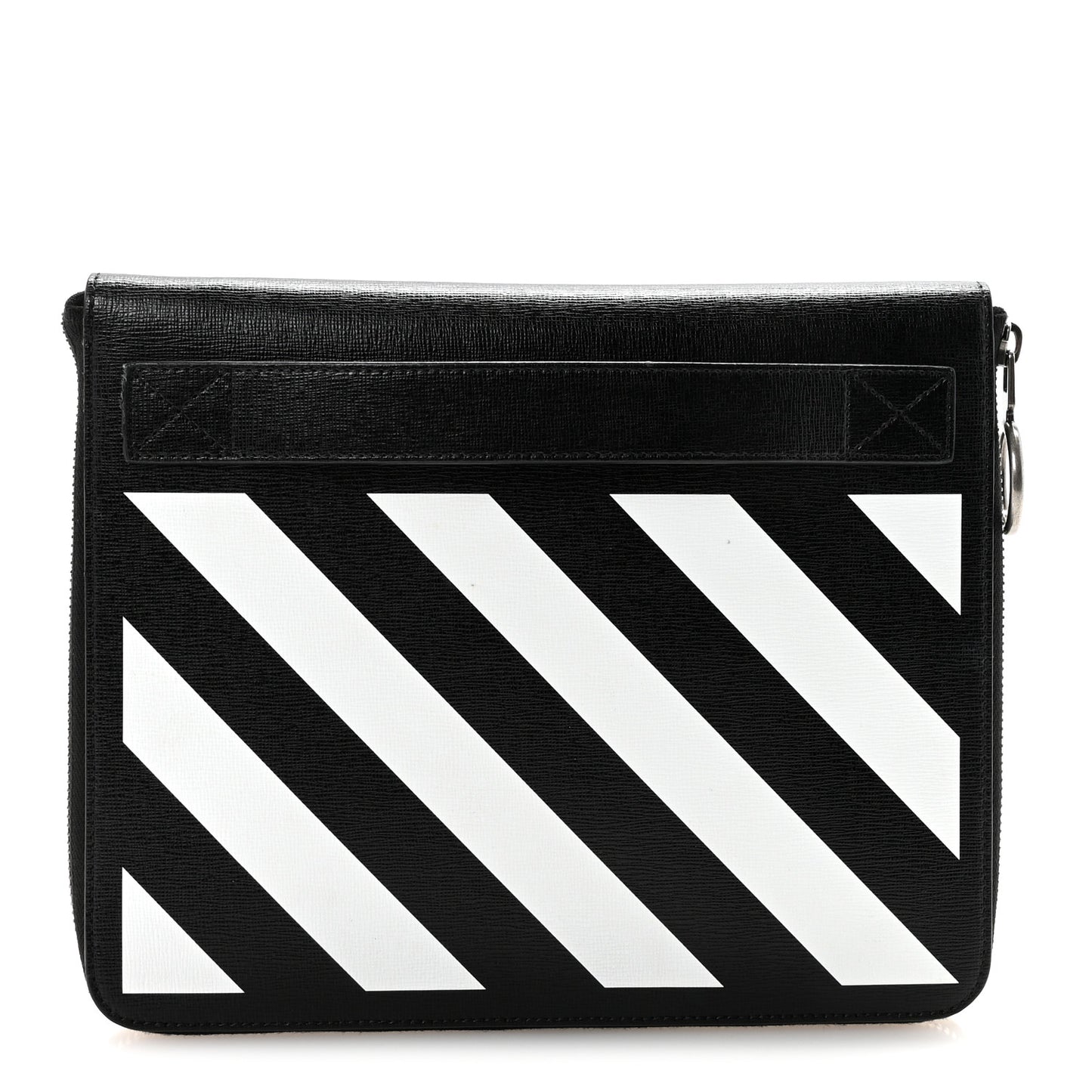 Saffiano Striped Diag Document Holder Black White