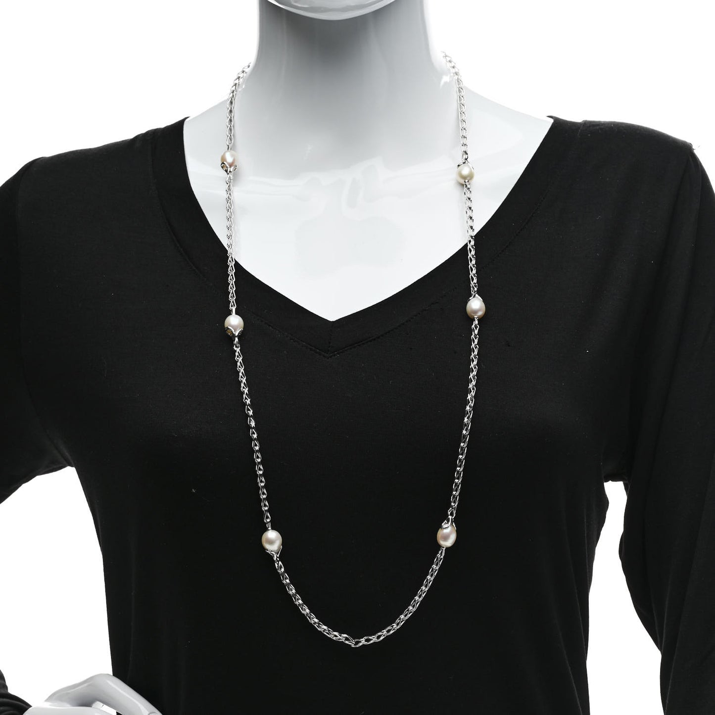 Sterling Silver Pearl Bamboo Station Necklace