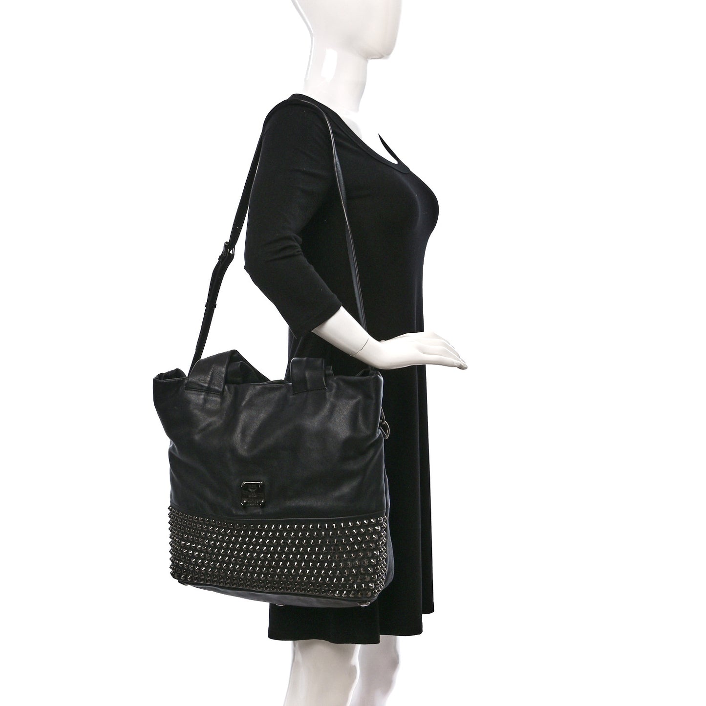 Calfskin Studded Tote Black