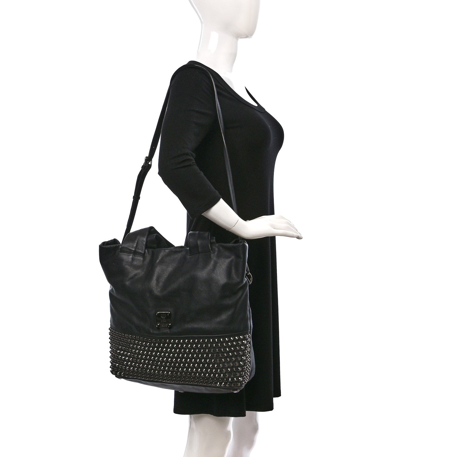 MCM Calfskin Studded Tote Black 2 of 15